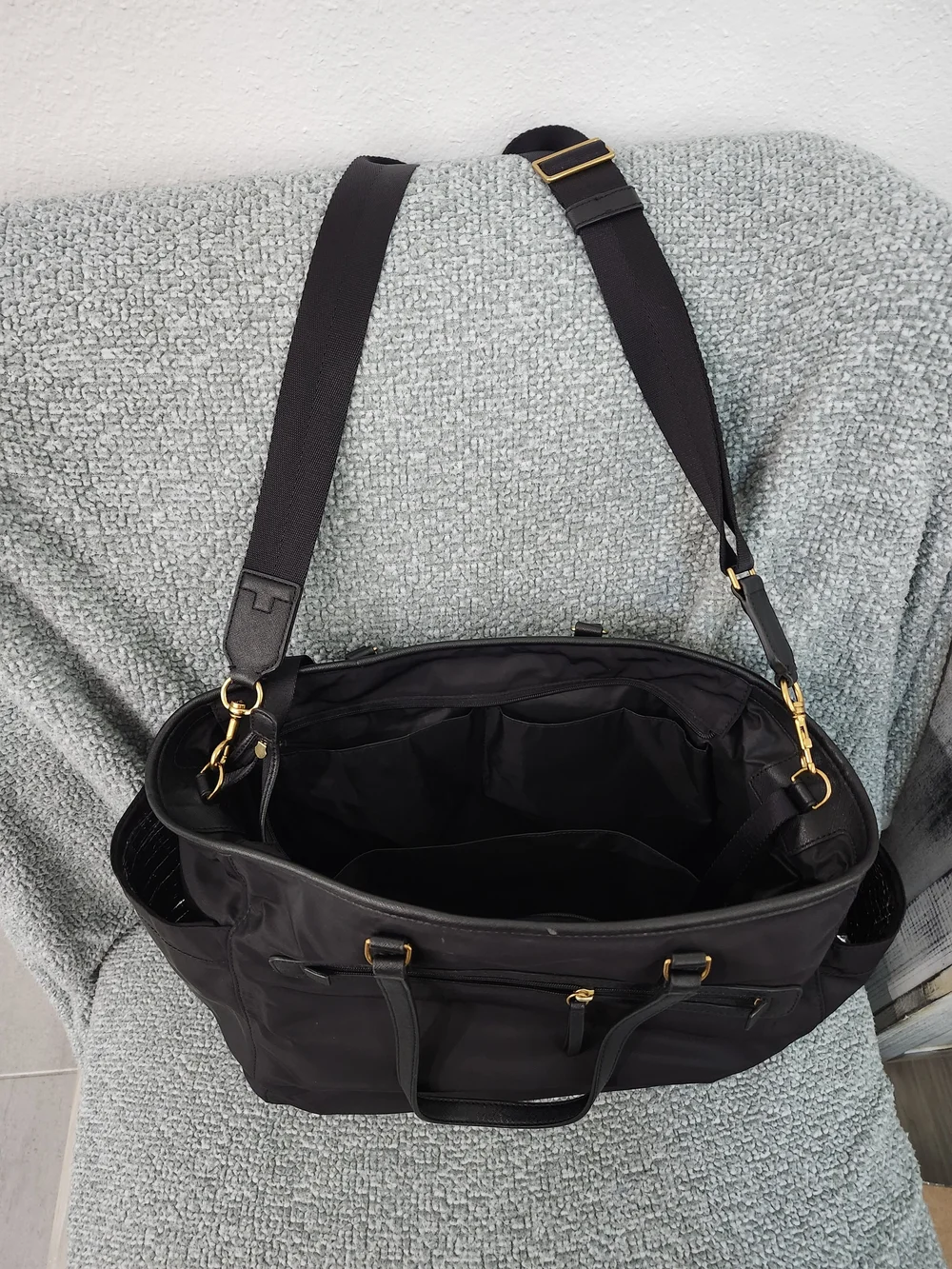 Tory Burch Black Nylon Tote with Gold Hardware